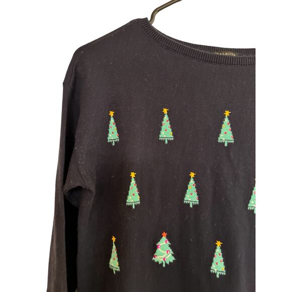 Talbots Navy Crew Neck Embroidered Christmas Tree Holiday Sweater SP Winter - Picture 4 of 11